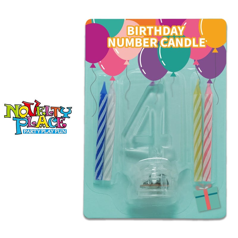 Novelty Place Birthday Number Candle Set, Flashing Multicolor Changing LED Birthday Cake Topper with 4 Wax Candles (Number 4) - Image 2